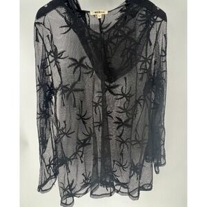 Miken Black Hooded‎ Long-Sleeve Dress Swim Cover-Up Size XL